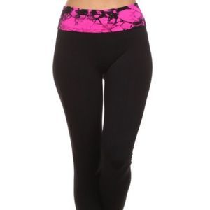 High Waistband Black Pink Athletic Yoga Leggings L